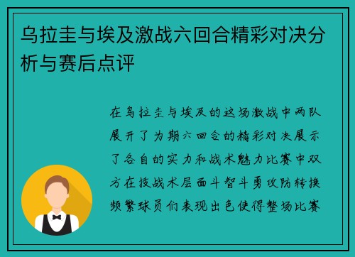 乌拉圭与埃及激战六回合精彩对决分析与赛后点评